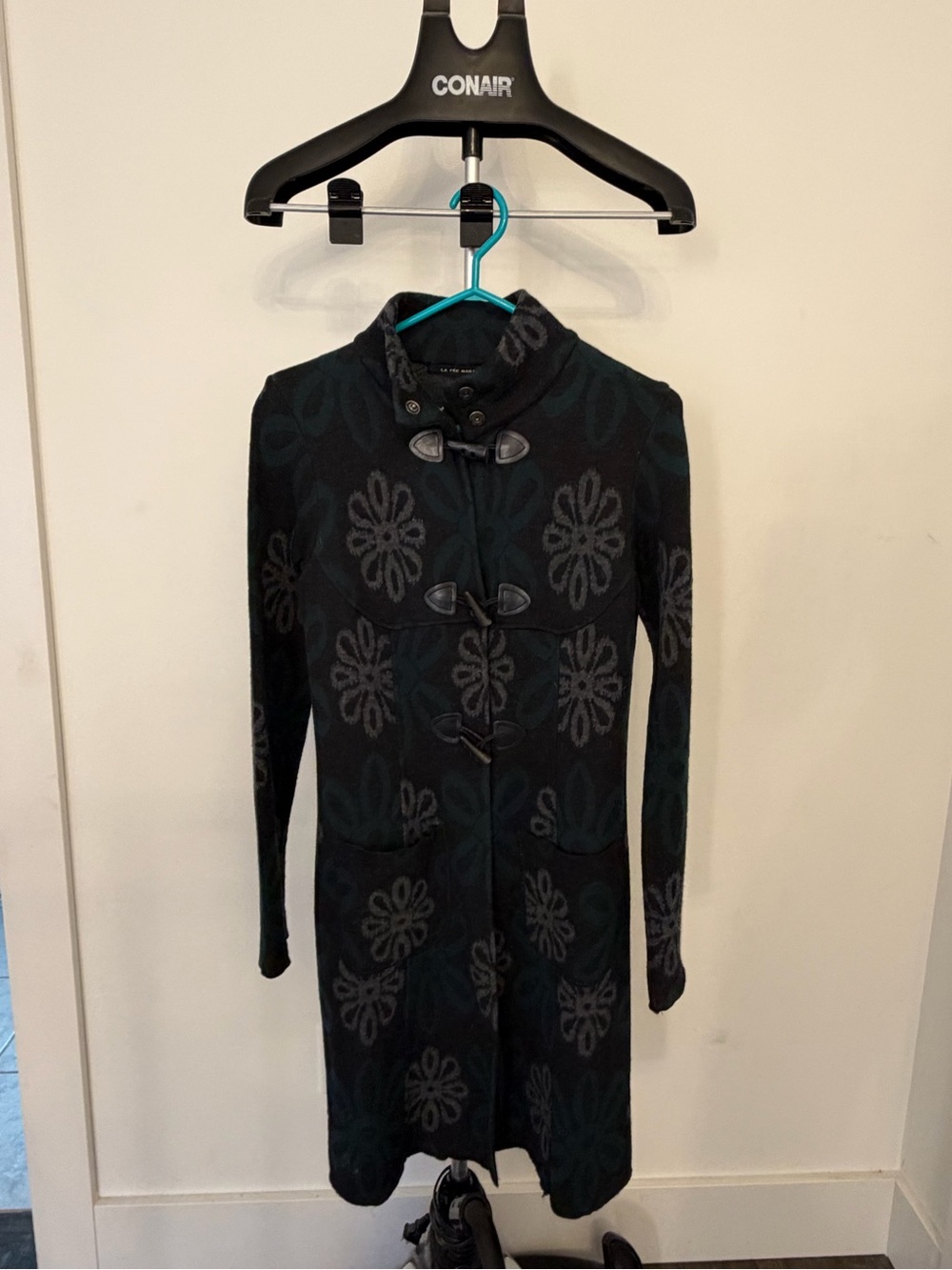 Black Floral Toggle-Front Women's Dress Coat